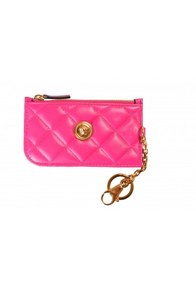 Versace Women's Purplish Pink Quilted 100% Leather Card Case Keychain
