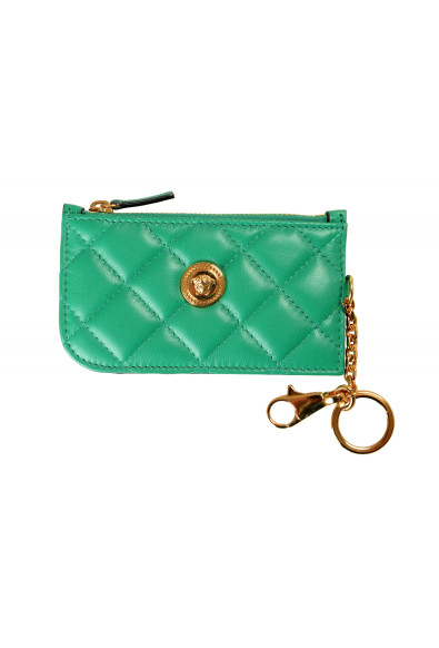 Versace Women's Emerald Green Quilted 100% Leather Card Case Keychain