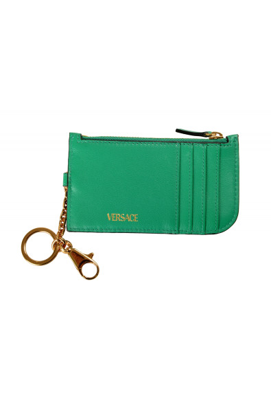 Versace Women's Emerald Green Quilted 100% Leather Card Case Keychain: Picture 2