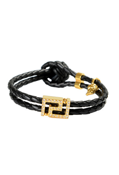 Versace Gold Color Medusa Logo Black Leather Braided Bracelet: Picture 2