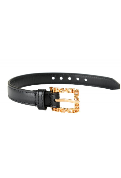 Versace Gold Color Logo Black Leather Bracelet: Picture 2
