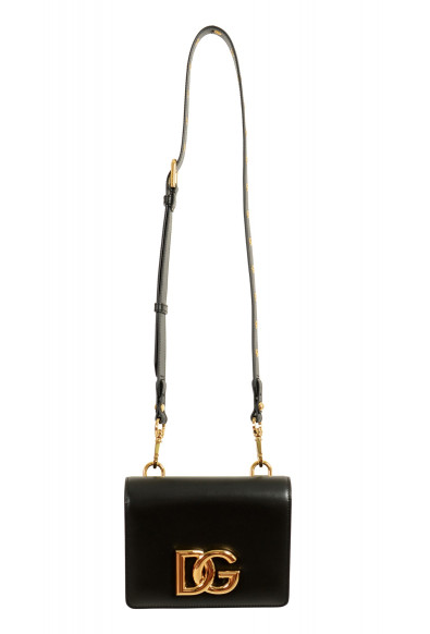 Dolce & Gabbana Women's Black Leather Gold Metallic Logo Crossbody Bag