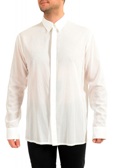 Versace Men's White See Through Striped Long Sleeve Shirt