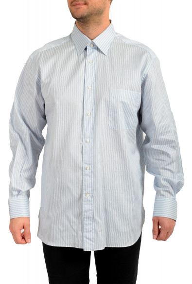 Ermenegildo Zegna Men's Blue Striped Long Sleeve Dress Shirt