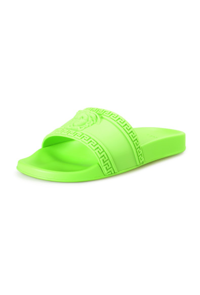 Versace Men's Neon Green Medusa Head Embossed Pool Slide Flip Flops Shoes