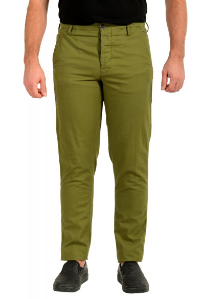 Incotex Slowear Men's Carrot Fit Olive Green Flat Front Casual Pants