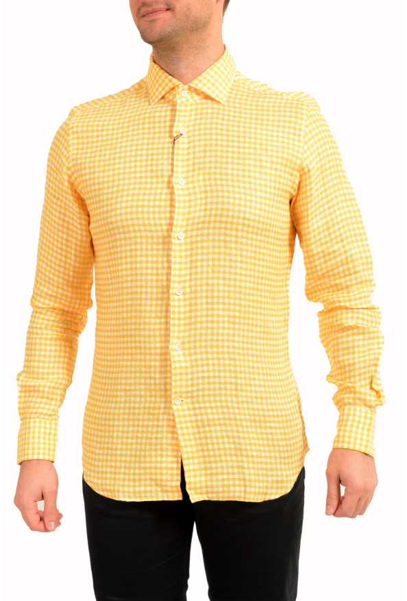 Glanshirt A Slowear Brand 100% Linen Plaid Long Sleeve Dress Shirt