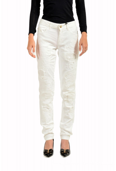 Just Cavalli Women's White Distressed Embellished White Skinny Leg Jeans