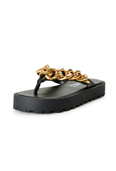 Versace Women's Black & Gold Leather Sandals Flip Flops Shoes