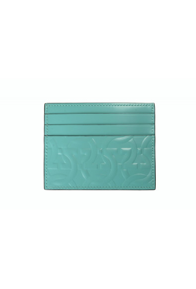 Salvatore Ferragamo Men's Turquoise Blue Logo Print 100% Leather Card Case: Picture 2