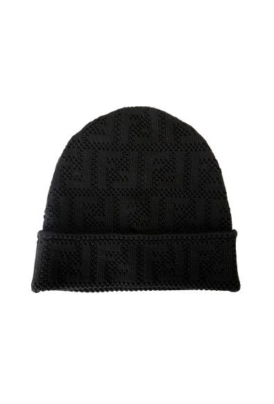 Fendi Men's Logo Print Black Beanie Hat One Size