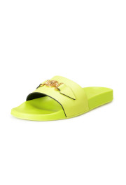 Versace Men's Citron & Gold Leather Sandals Flip Flops Pool Slides Shoes