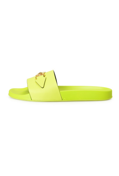 Versace Men's Citron & Gold Leather Sandals Flip Flops Pool Slides Shoes: Picture 2