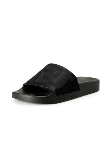 Versace Women's Black Logo Print Canvas Sandals Flip Flops Shoes 