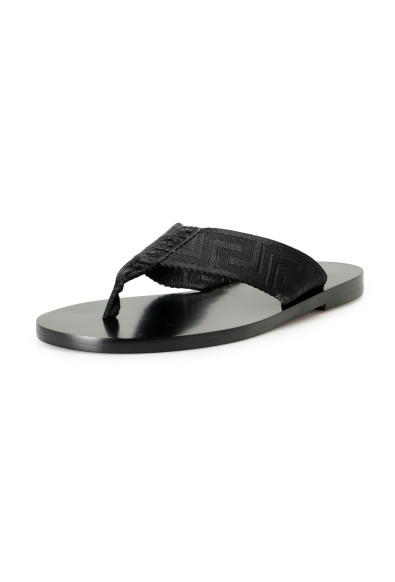 Versace Men's Black Canvas & Leather Slides Thong Flip Flops Sandals Shoes
