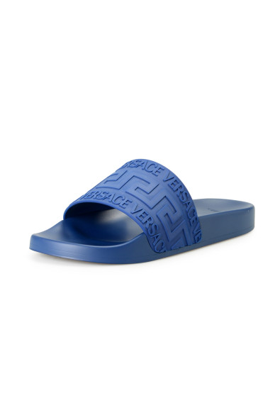 Versace Men's Navy Blue "Greca" Print Embossed Pool Slide Flip Flops Shoes