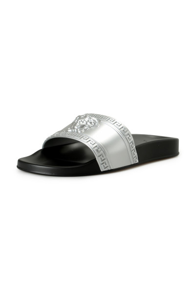 Versace Men's Silver Tone Medusa Head Embossed Pool Slide Flip Flops Shoes