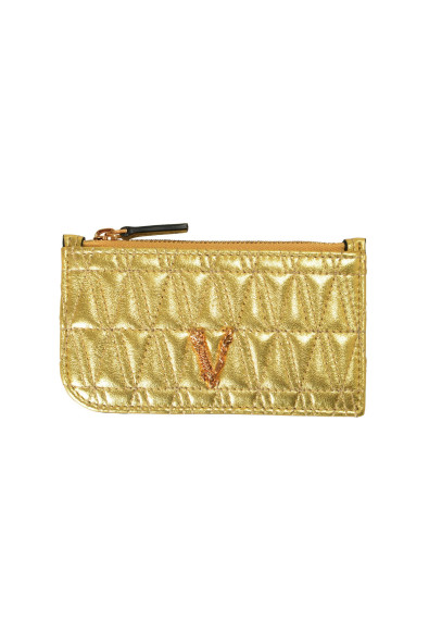 Versace Women's Gold Quilted Textured 100% Leather Card Case Keychain