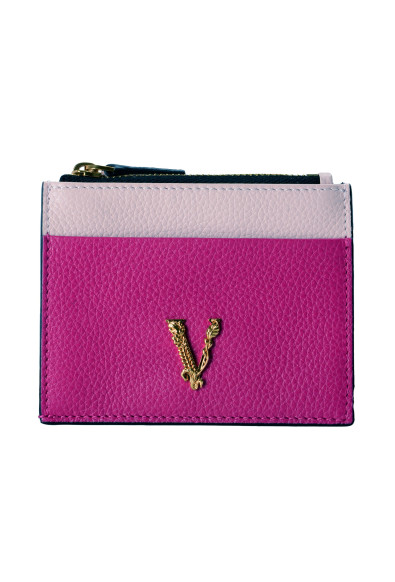 Versace Women's Purple & Pink 100% Textured Leather V-Logo Card Case
