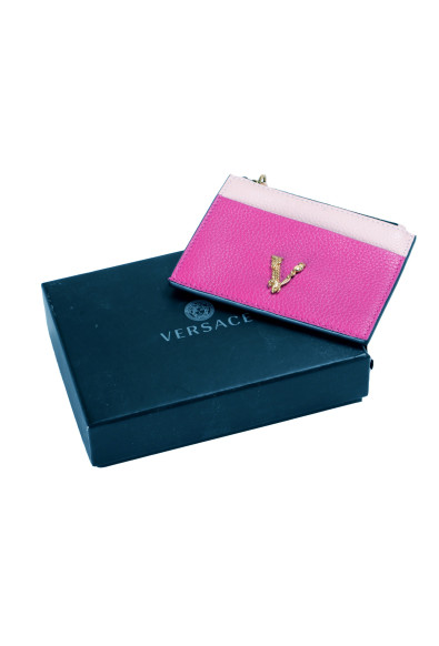 Versace Women's Purple & Pink 100% Textured Leather V-Logo Card Case: Picture 2