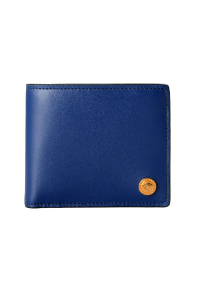 Versace Men's Royal Blue 100% Leather Gold Medusa Bifold Wallet