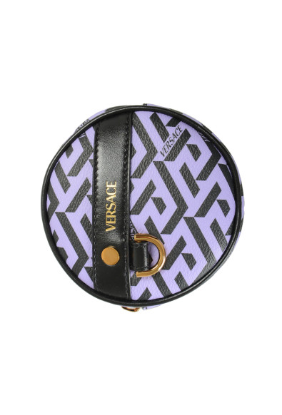 Versace Unisex "La Greca" Coated Canvas & Leather Logo Print Coin Wallet Pouch