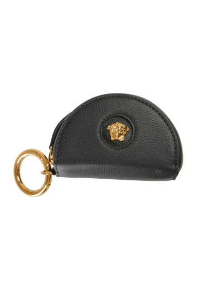 Versace Unisex Black Pebbled Leather Medusa Head Coin Case Keychain