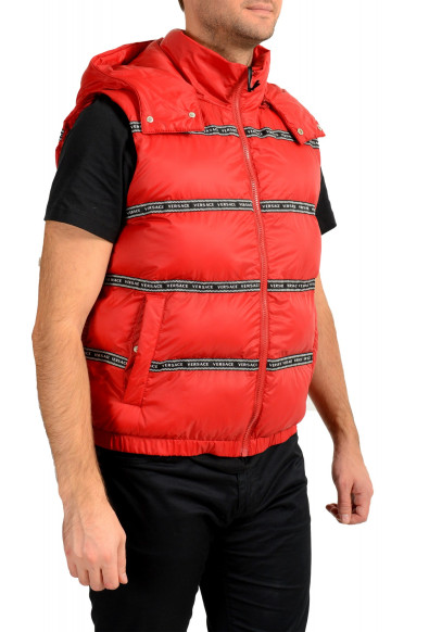 Versace Men's Red Logo Print Full Zip Sleeveless Parka Hooded Vest : Picture 2