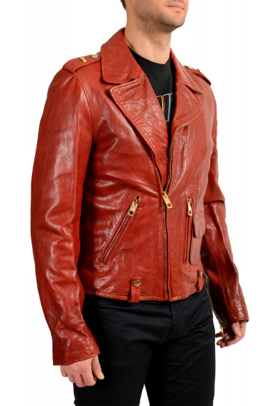 Dolce & Gabbana Men's Red Textured 100% Leather Bomber Jacket: Picture 2