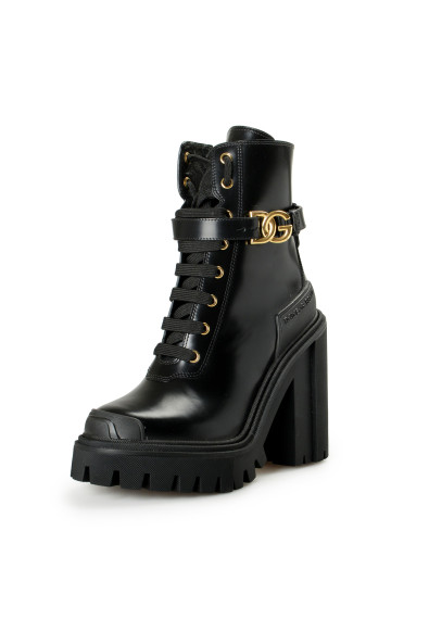 Dolce & Gabbana Women's Buckle Logo Black 100% Leather Platform Booties Shoes
