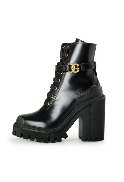 Dolce & Gabbana Women's Buckle Logo Black 100% Leather Platform Booties Shoes: Picture 2