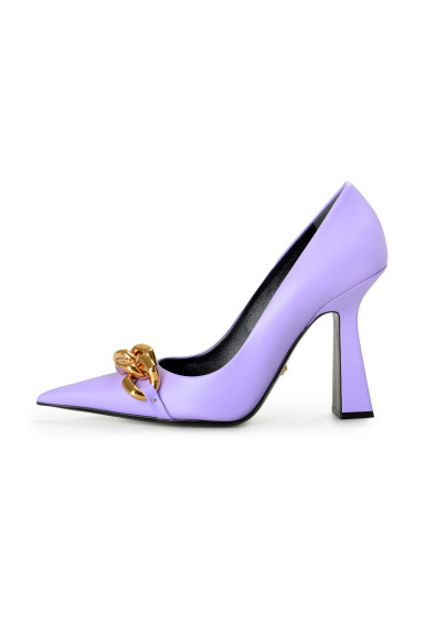 Versace Women's Orchid Gold Chain High Heel Leather Pumps Shoes: Picture 2