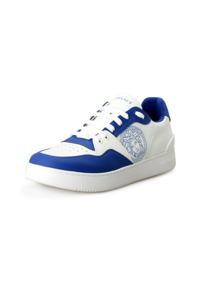 Versace Men's Medusa Logo White & Blue Leather Sneakers Shoes