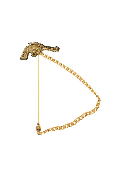 Dolce & Gabbana Brass Copper Silk Lapel Pin Revolver Gun Brooch