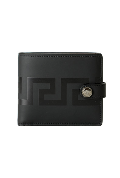 Versace Unisex Black 100% Leather Greeca Logo Medusa Bifold Wallet