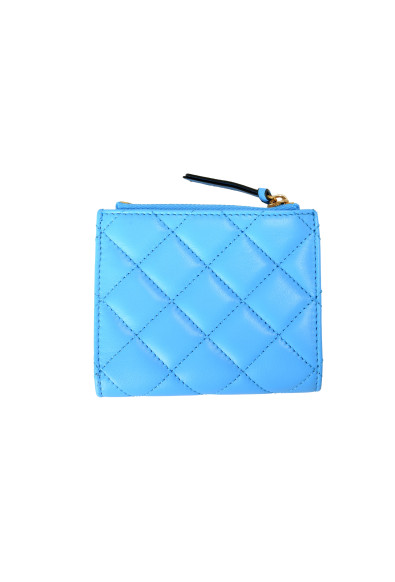 Versace Women's Blue 100% Leather Quilted Card Case Compact Wallet: Picture 2
