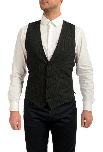 Dolce & Gabbana Men's Black Striped Wool Button Down Vest
