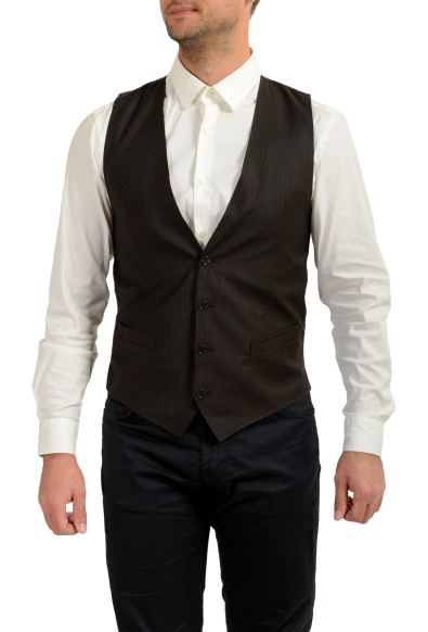 Dolce & Gabbana Men's Dark Brown 100% Wool Striped Button Down Vest