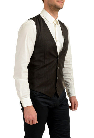 Dolce & Gabbana Men's Dark Brown 100% Wool Striped Button Down Vest: Picture 2