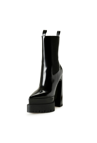 Versace Women's Black Polished Leather High Heel Boots Shoes