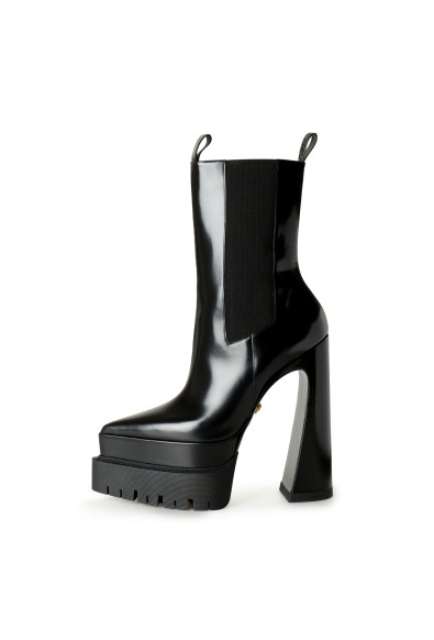 Versace Women's Black Polished Leather High Heel Boots Shoes: Picture 2