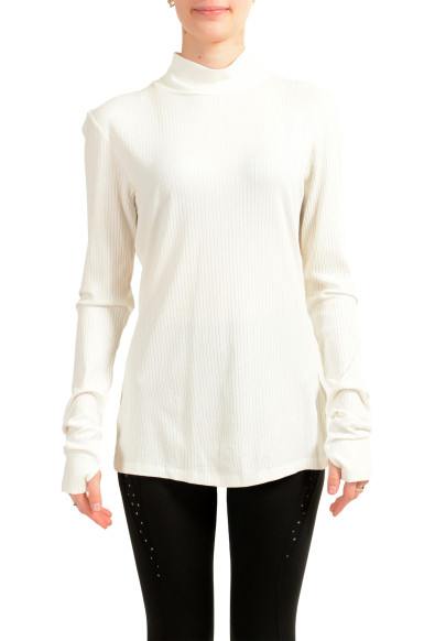 Hugo Boss Women's "Ninelli" White Ribbed Turtleneck Sweater 
