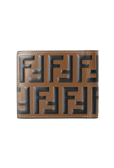 Fendi Men's Black & Brown Logo Print Textured 100% Leather Bifold Wallet: Picture 2