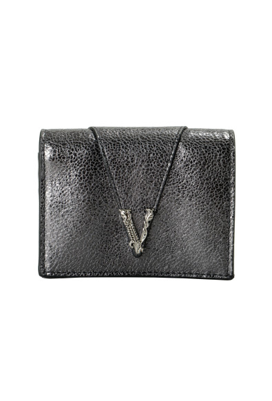 Versace Women's Metal Gray 100% Textured Leather V-Logo Wallet