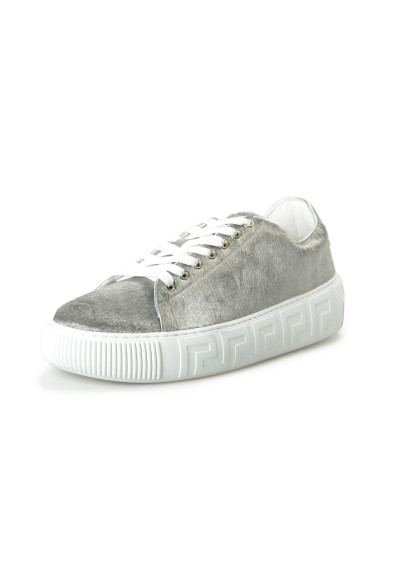 Versace Men's Silver Gray Pony Hair Leather Sneakers Shoes