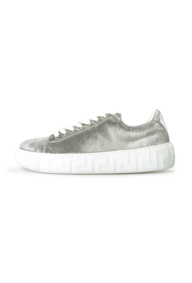Versace Men's Silver Gray Pony Hair Leather Sneakers Shoes: Picture 2