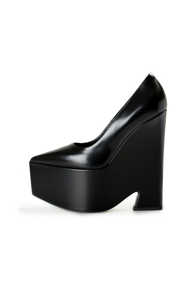 Versace Women's Black Leather Platform High Heel Pumps Shoes : Picture 2