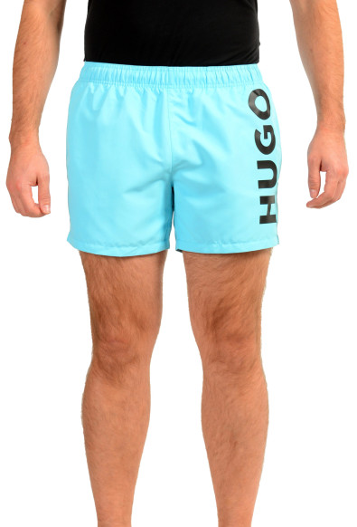 Hugo Boss Men's "ABAS" Bright Blue Logo Print Swim Board Shorts