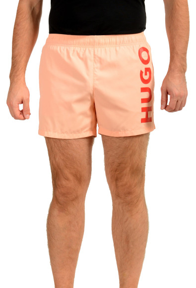 Hugo Boss Men's "ABAS" Pink Logo Print Swim Board Shorts 
