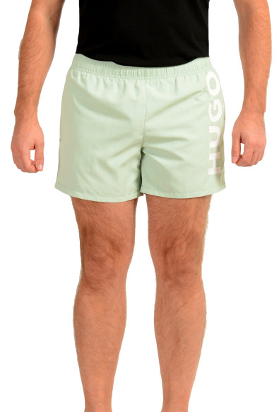 Hugo Boss Men's "ABAS" Mint Green Logo Print Swim Board Shorts